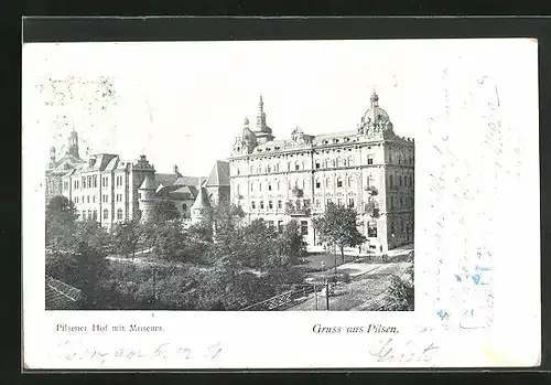 AK Pilsen, Hotel Pilsener Hof mit Museum