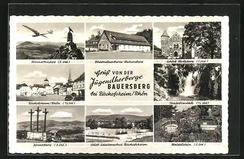 AK Bischofsheim /Rhön, Jugendherberge Bauersberg, Schwimmbad, Teufelsmühle