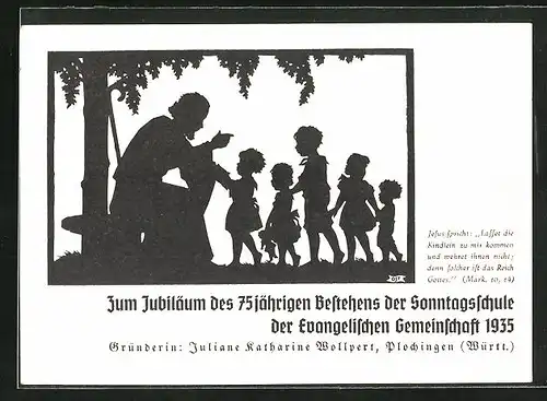 AK Plochingen /Württ., 75 jähriges Bestehen der Sonntagsschule der Evangelischen Gemeinschaft 1935, Jesus spricht