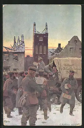 Künstler-AK sign. C. Röchling: Soldaten erhalten ihre Feldpost