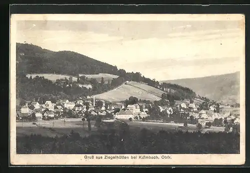 AK Ziegelhütten b. Kulmbach, Panorama mit Gebirgszug