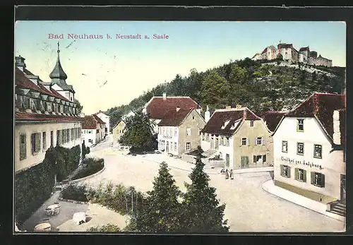 AK Bad Neuhaus b. Neustadt a. Saale, Ortspartie mit Gasthof zur Salzburg