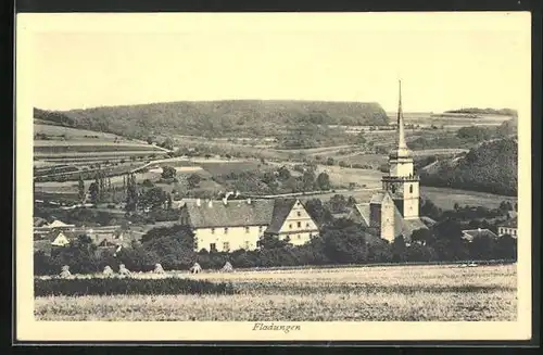 AK Fladungen, Ortspartie mit Kirche