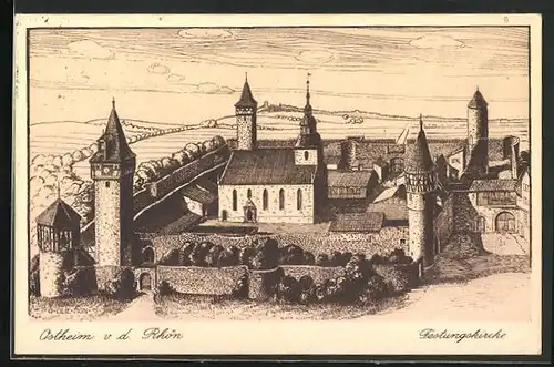 Künstler-AK Ostheim v. d. Rhön, Festungskirche