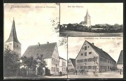 AK Theilenhofen, Schule u. Pfarrhaus, Gasthaus von Wissmüller und Post