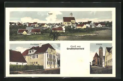 AK Grosslellenfeld, Gasthaus Forsthaus, Kirche, Totalansicht