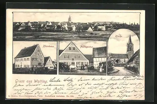 AK Walting, Postagentur, Pfarrhaus, Kirche