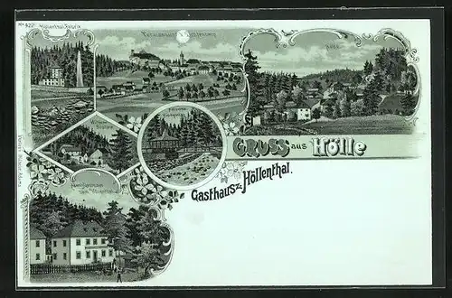 Mondschein-Lithographie Hölle, Gasthaus zum Höllenthal, Wilhelm-Stollen, Höllenthal-Fabrik