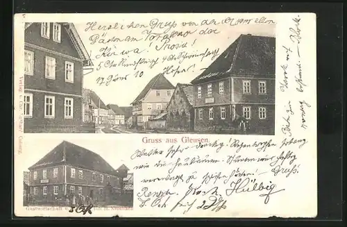 AK Gleussen, Gasthaus von H. Nembach, Strassenpartie im Ort