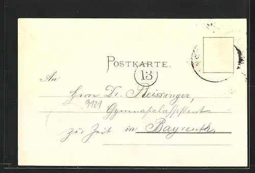 Lithographie Ansbach, X. Bayerisches Turnfest 1897, Turnhalle, Steinerne Promenade