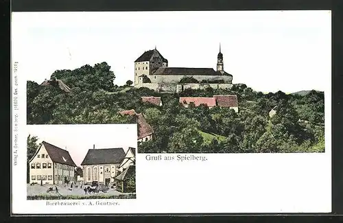 AK Spielberg, Bierbrauerei A. Gentner, Blick zum Schloss