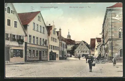 AK Wassertrüdingen, Marktplatz gegen d. Tor mit Geschäften