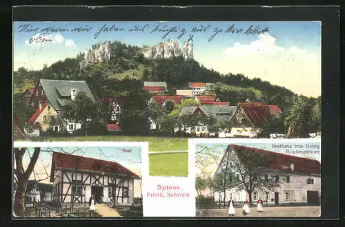 AK Spiess / Fränk. Schweiz., Gasthaus Georg Hopfengärtner, Saal, Ortspartie