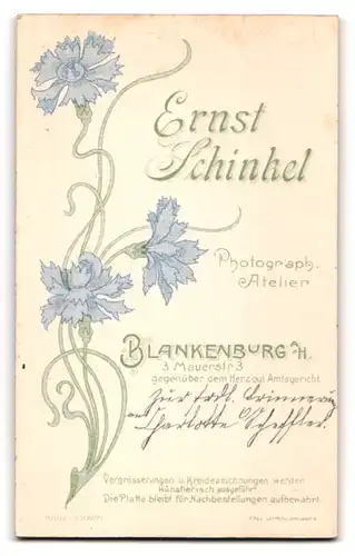 Fotografie Ernst Schinkel, Blankenburg, Mauerstrasse 3, Junge Dame in hochgeschlossenem Kleid mit Haarreif