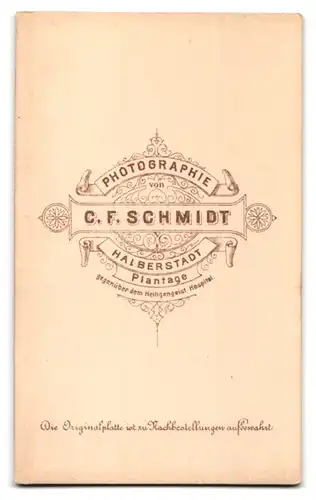 Fotografie C. F. Schmidt, Halberstadt, Kleinkind in Kleid mit Stab in der Hand