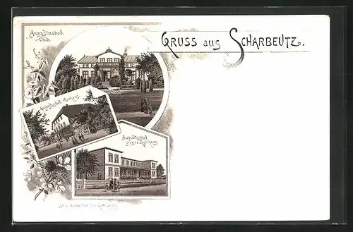 Lithographie Scharbeutz, Augustusbad, Villa, grosses Logirhaus