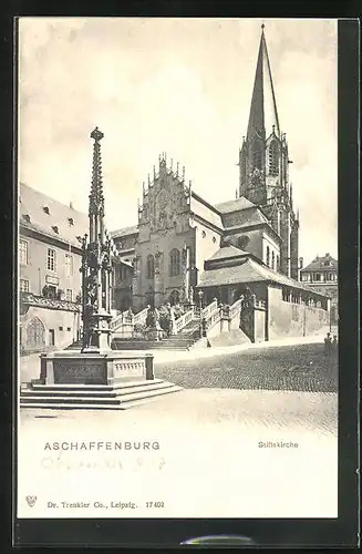AK Aschaffenburg, Stiftskirche und Brunnen