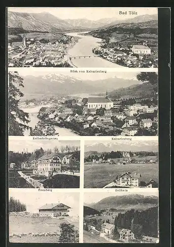 AK Bad Tölz, Zollhaus, Gasthaus mit Schafweide, Ortsansicht vom Kalvarienberg aus
