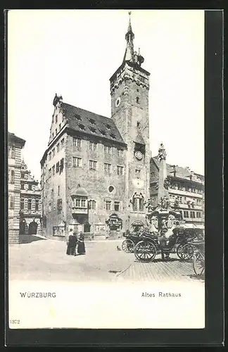AK Würzburg, Kutschen vor dem alten Rathaus