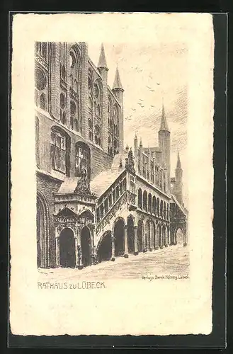 Künstler-AK Lübeck, Blick aufs Rathaus