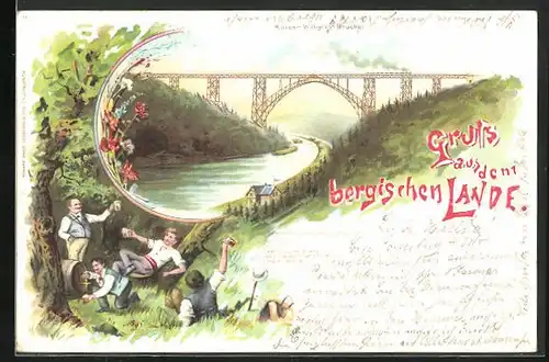 Lithographie Müngsten, Kaiser Wilhelm Brücke