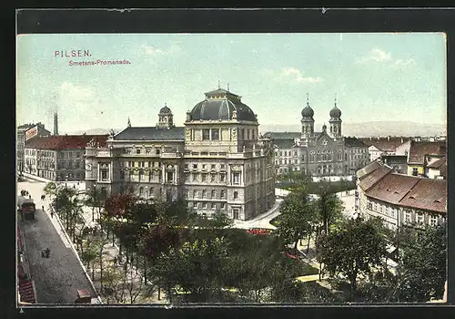 AK Pilsen, Smetana-Promenade aus der Vogelschau