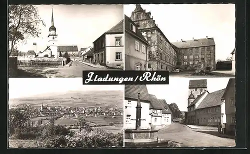 AK Fladungen, Totalansicht, Brunnen, Kirche, Rathaus