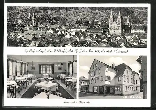 AK Amorbach /Odenwald, Gasthof z. Engel, Totalansicht mit Kirche