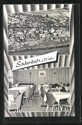 AK Sackenbach a. Main, Teilansicht mit Gasthaus zum gr. Baum, Innenansicht