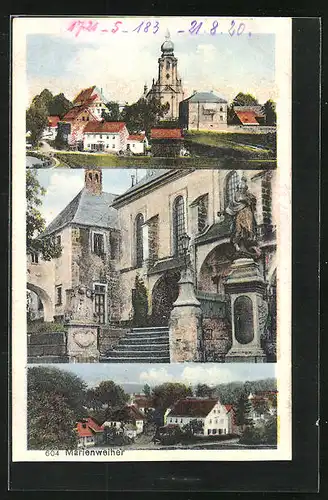 AK Marienweiher, Kirche, Eingang, Ortspartie