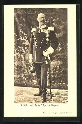 AK SKH Prinz Alfons von Bayern in Galauniform mit Pickelhaube