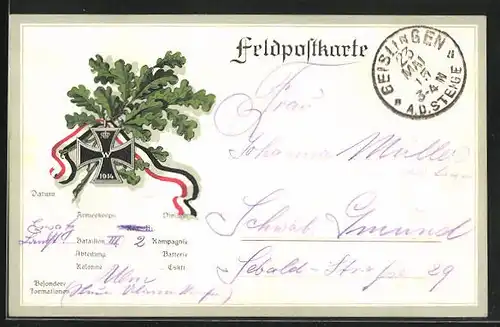 AK Eisernes Kreuz 1914 mit Eichenlaub