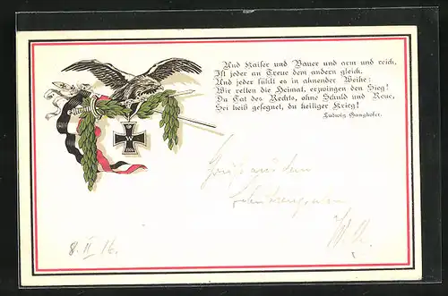 AK Eisernes Kreuz 1914 mit Adler und Schwert