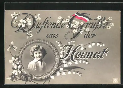 AK Duftende Grüsse aus der Heimat, Kleines Mädchen mit Blumen