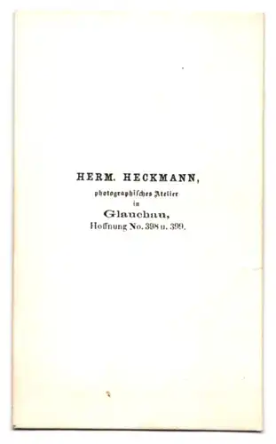 Fotografie Herm. Heckmann, Glauchau, Hoffnung 398 /399, Portrait Paar im Biedermeierkleid im Atelier