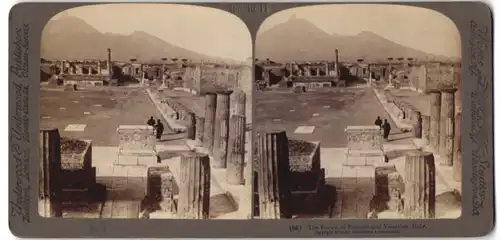 Stereo-Fotografie Underwood & Underwood, New York, Ansicht Pompeji, Forum mit Vulkan Vesuv im Hintergrund