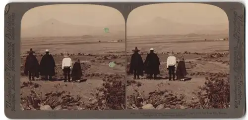 Stereo-Fotografie Underwood & Underwood, New York, Ansicht San Juan / Mexiko, Vulkan Popocatepetl im Hintergrund