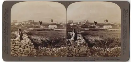 Stereo-Fotografie Underwood & Underwood, New York, Ansicht Korinth, Tempel & Akropolis
