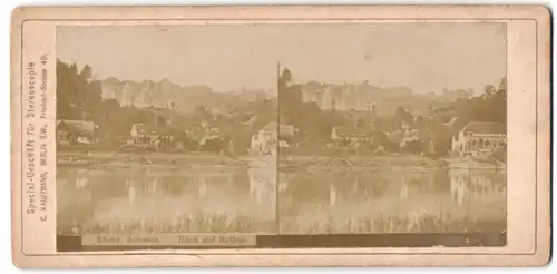 Stereo-Fotografie C. Kauffmann, Berlin, Ansicht Rathen / Sächsische Schweiz, Flussblick zum Ort