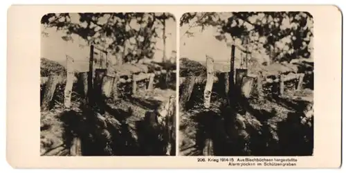 Stereo-Fotografie NPG, Berlin-Steglitz, Schützengraben-Alarmanlage aus Blechbüchsen