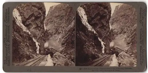 Stereo-Fotografie Underwood & Underwood, New York, Bergbahn-Zahnradbahn in der Royal Gorge Colorado