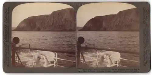 Stereo-Fotografie Underwood & Underwood, New York, Dampfer Neptun am Nordkapp bei Mitternacht