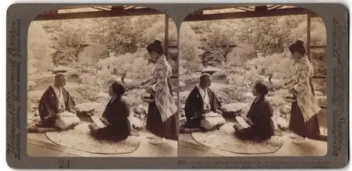 Stereo-Fotografie Underwood & Underwood, New York, Künstler Y. Namikawa in seinem Haus in Kyoto / Japan