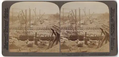 Stereo-Fotografie Underwood & Underwood, New York, Baustelle eines Eisenbahn-Tunnnel's in Pennsylvania