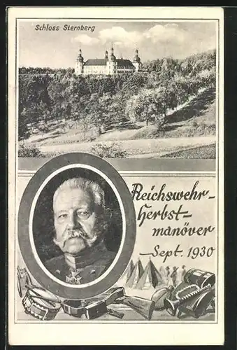 AK Sulzdorf, Paul von Hindenburg, Reichswehr-Herbstmanöver 1930, Schloss Sternberg