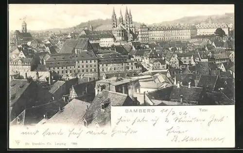 AK Bamberg, Teilansicht der Stadt mit Kirche