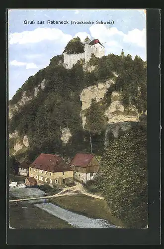 AK Rabeneck /Fränk. Schweiz, Teilansicht mit Burg Rabeneck