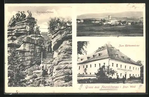AK Neureichenau /Bayr. Wald, Gasthaus zum Hüttenmeister, Dreisesselfelsen, Panorama