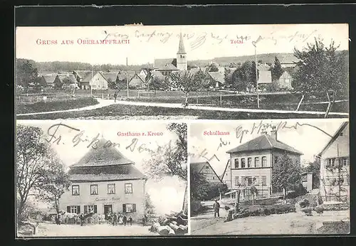 AK Oberampfrach, Gasthaus z. Krone, Schulhaus, Totalansicht
