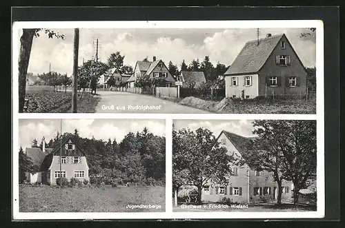 AK Rudolfshof, Gasthaus Friedrich Weiland, Jugendherberge, Strassenpartie mit Gebäudeansicht